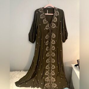 Free People Maxi Floral Dress in Olive Green Size Small